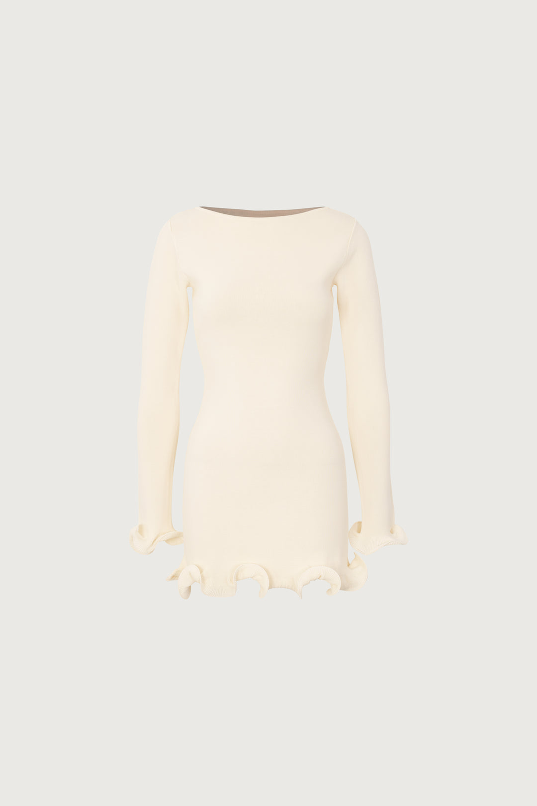 Ruffle Hem Mini Dress (Cream)