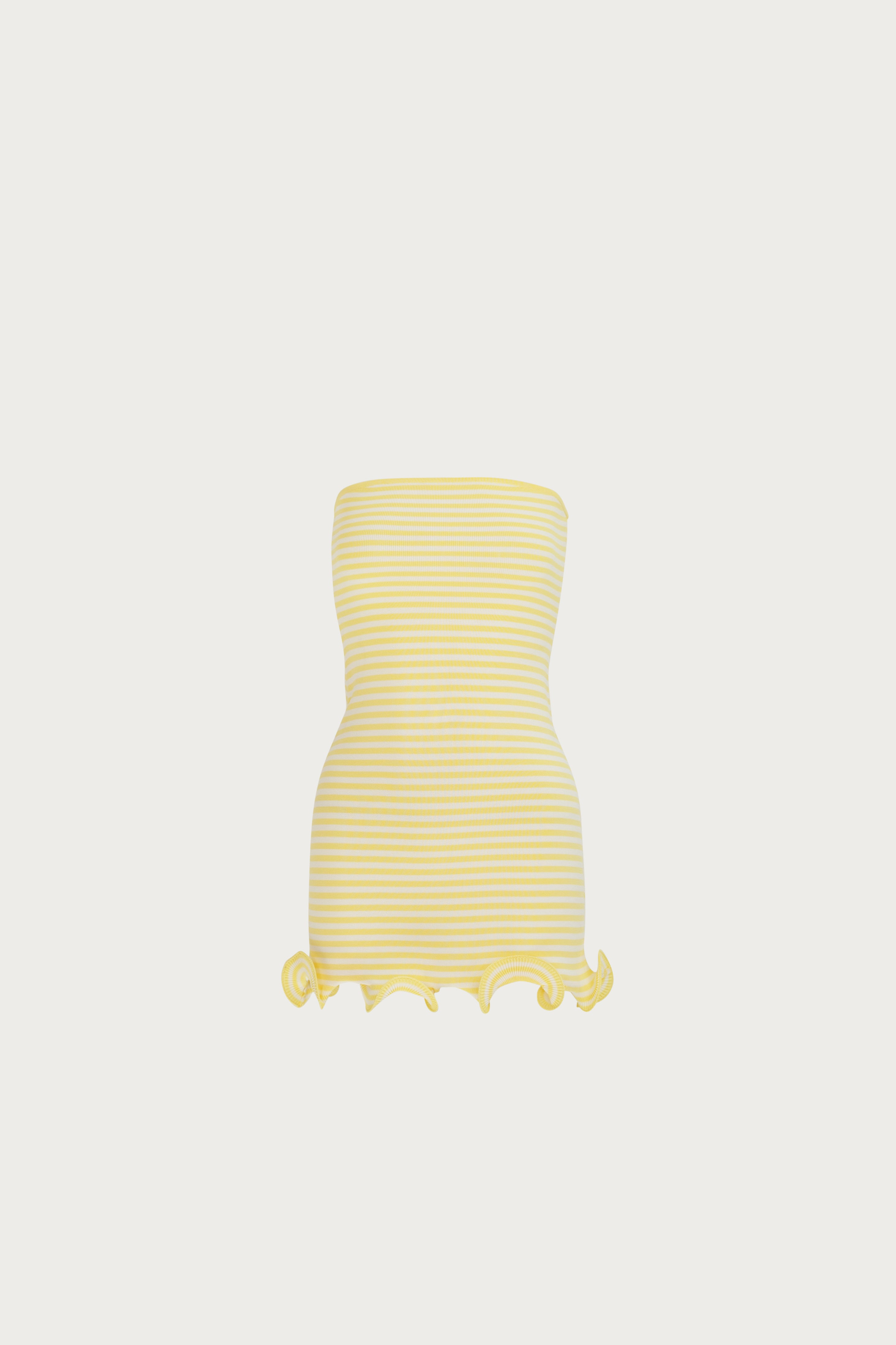 Ready to Ship Yellow Stripe Eyelet Sleeveless Buttoned Split Neck Sweater Dress main image 1