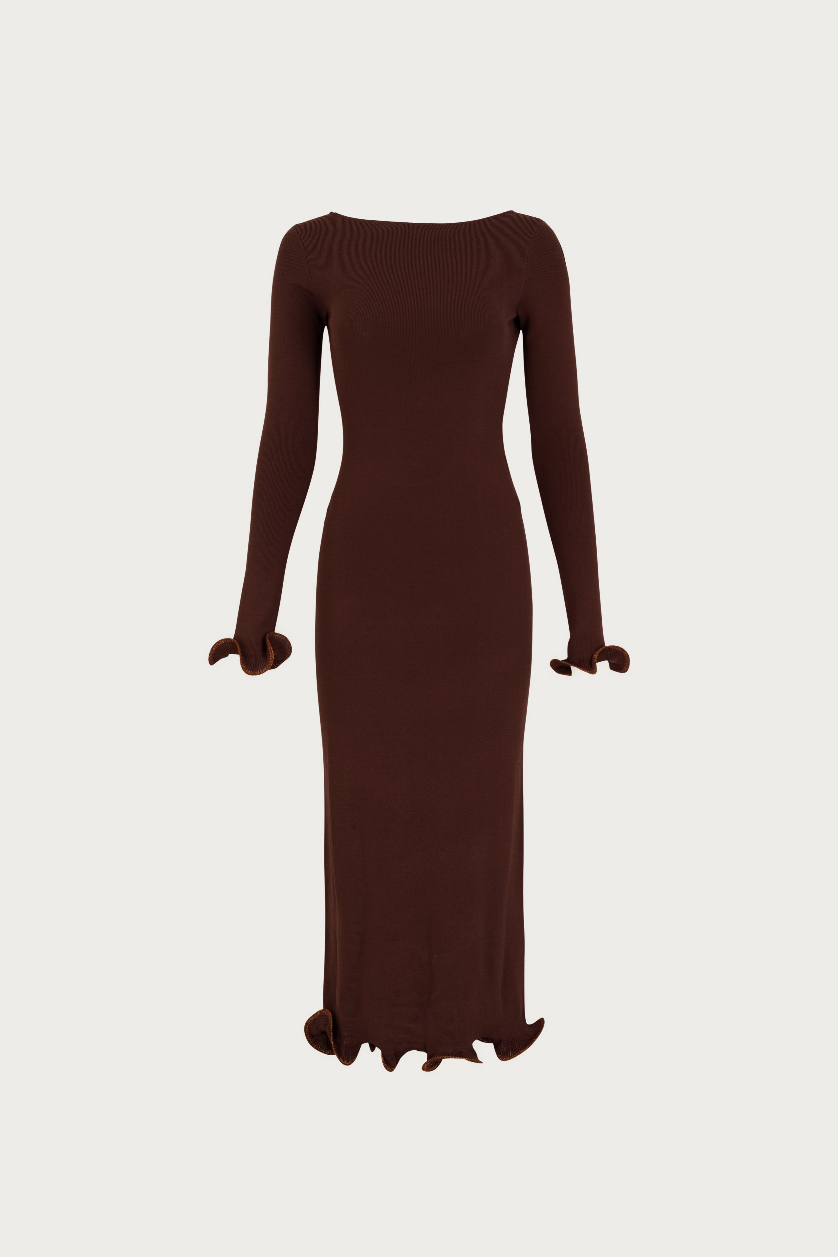 brown midi maxi dress Exclusive Brown Long Sleeve Maxi Dress main image 1