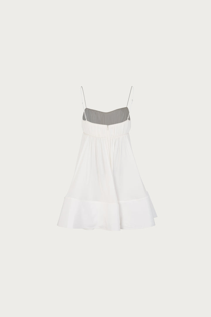 Ruched Flounce Mini Dress (White)