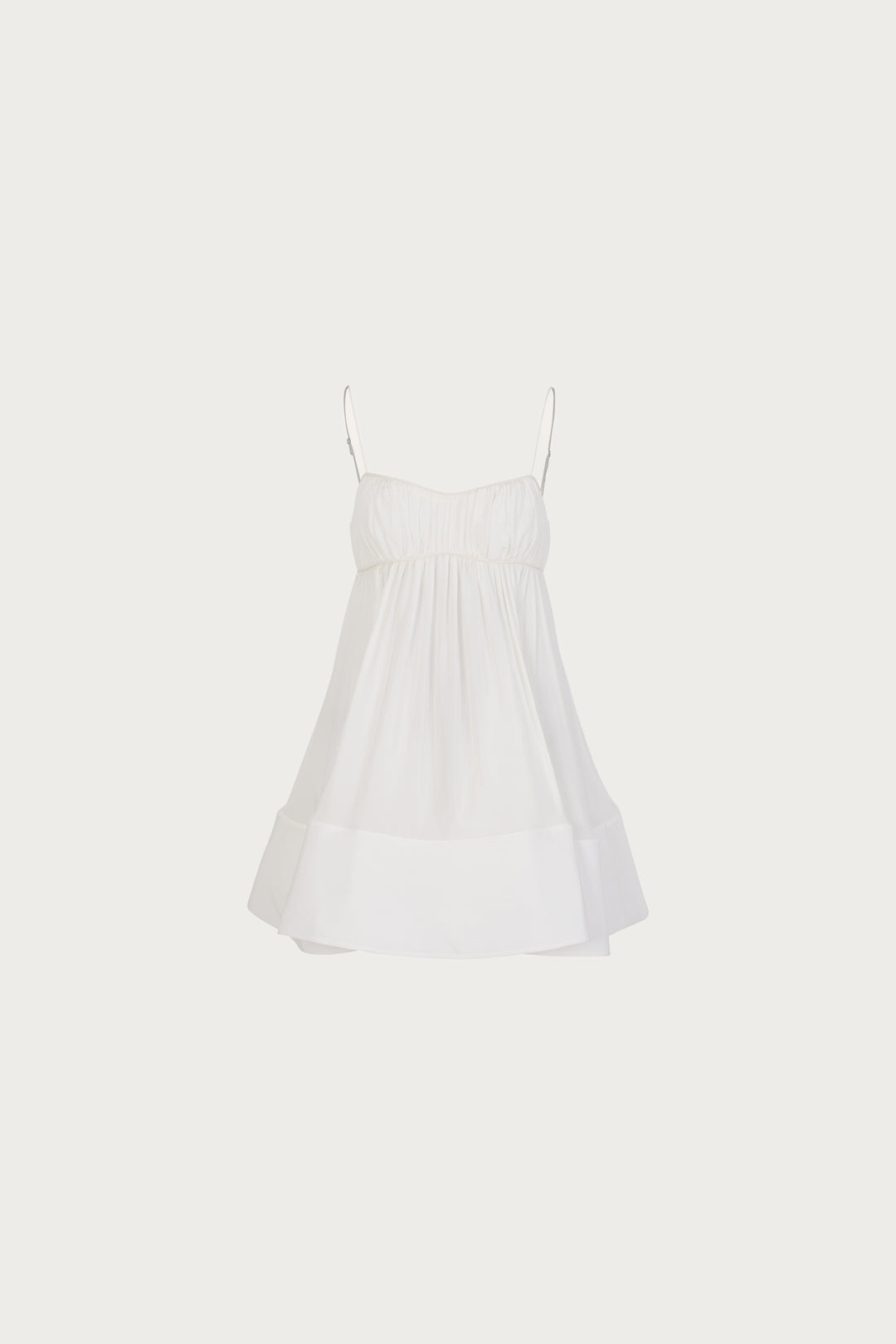Ruched Flounce Mini Dress (White)