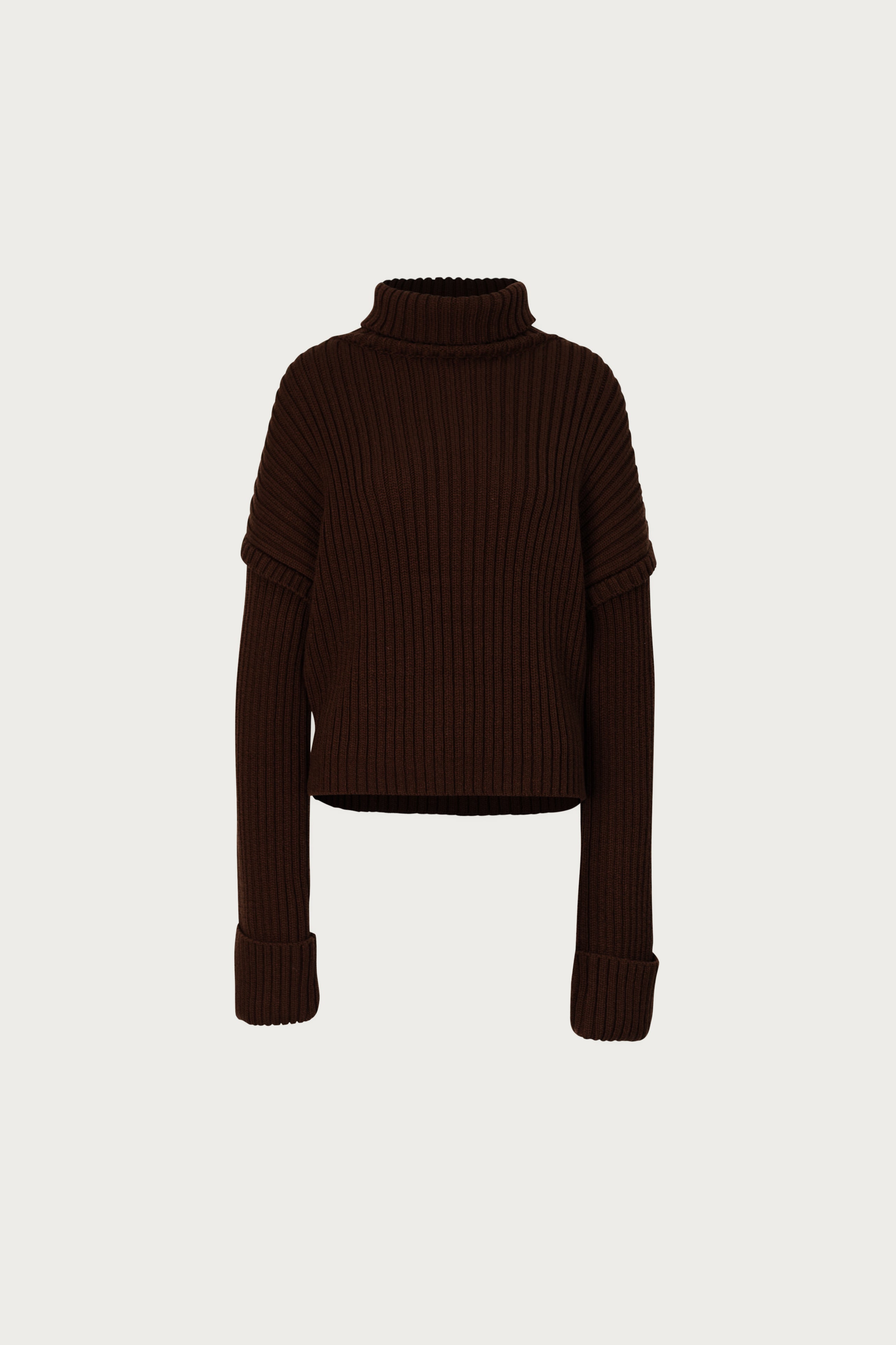 Oversized rib タートルネックプルオーバー　ブラウン SAME | OVERSIZED RIBBED WOOL SWEATER | Chocolate Brown | Women's