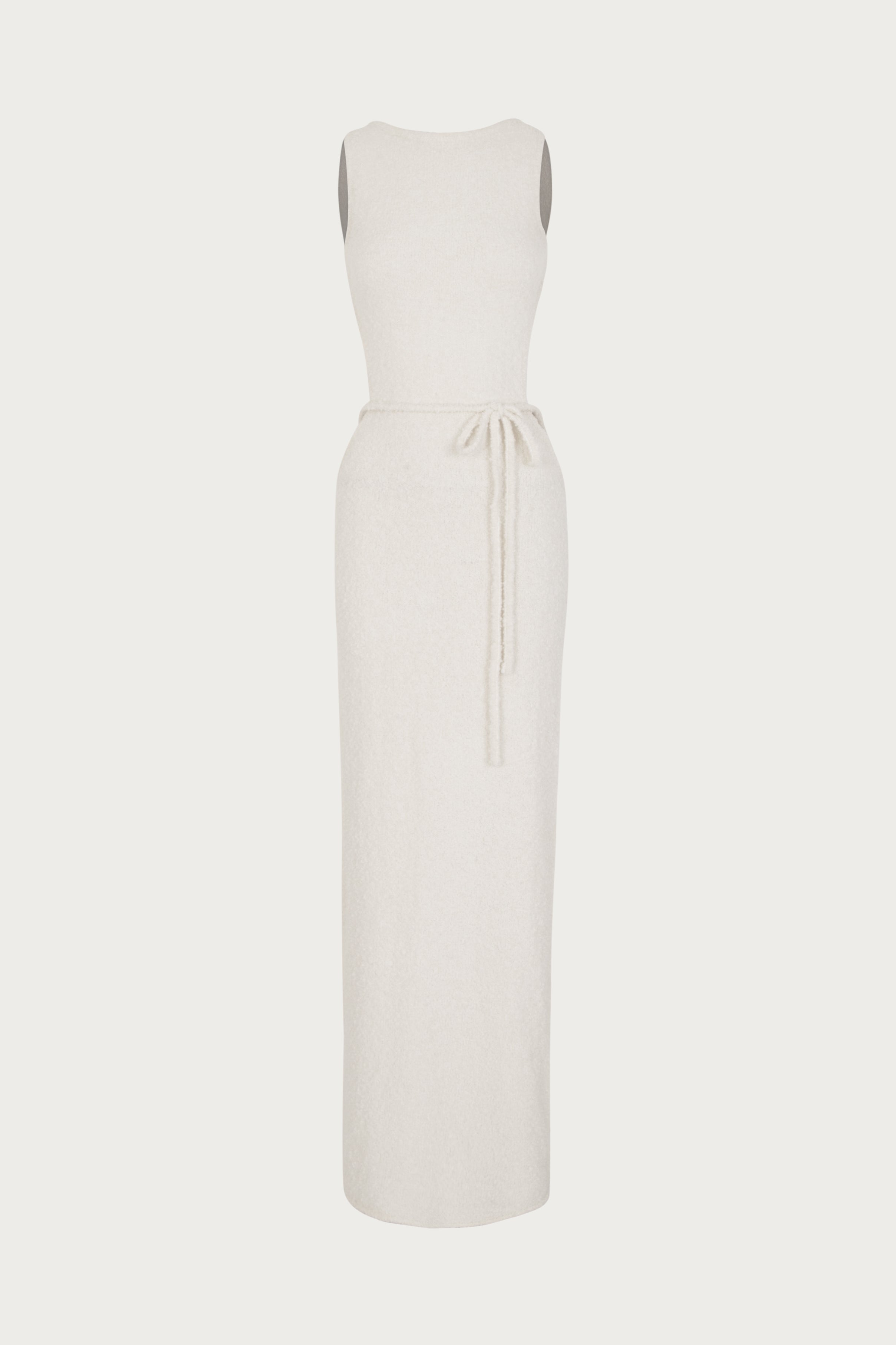 ribbed tie midi dress Jordana Long Sleeve Waist Tie Ribbed Midi Dress Beige