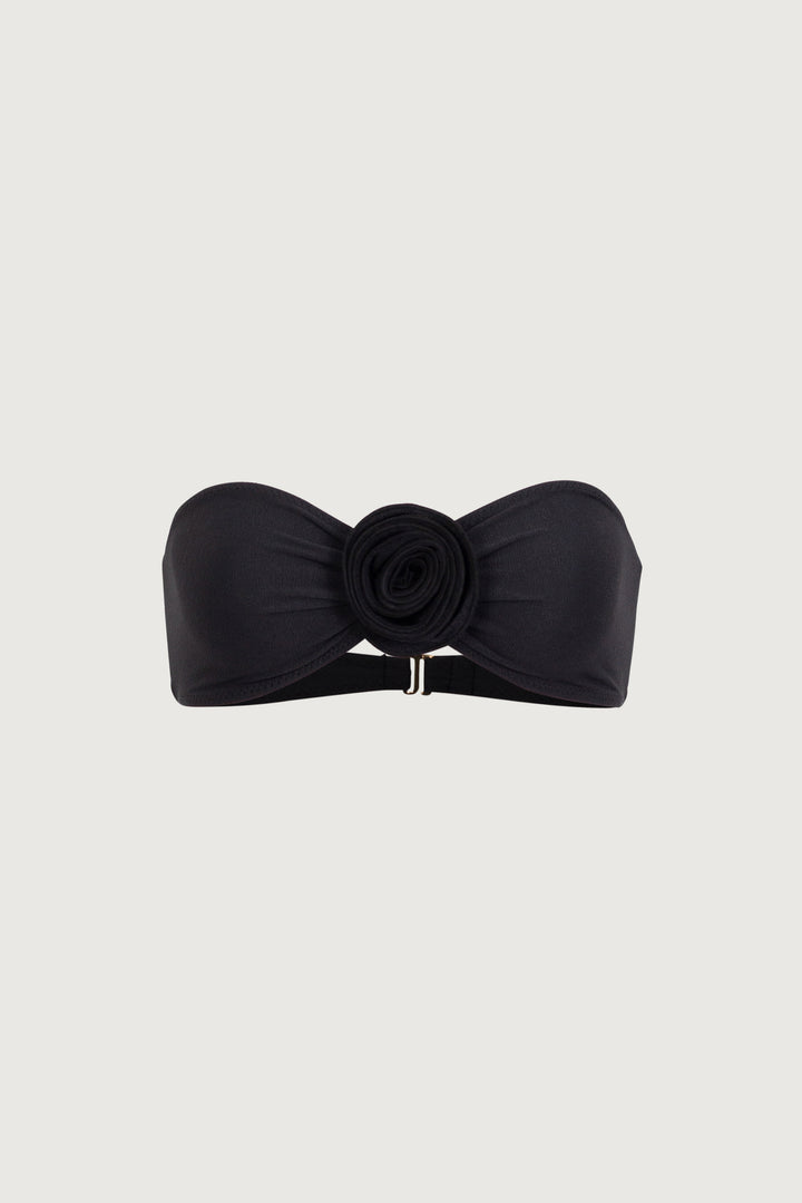 Rosette Bandeau Top (Faux Suede Black/Black)