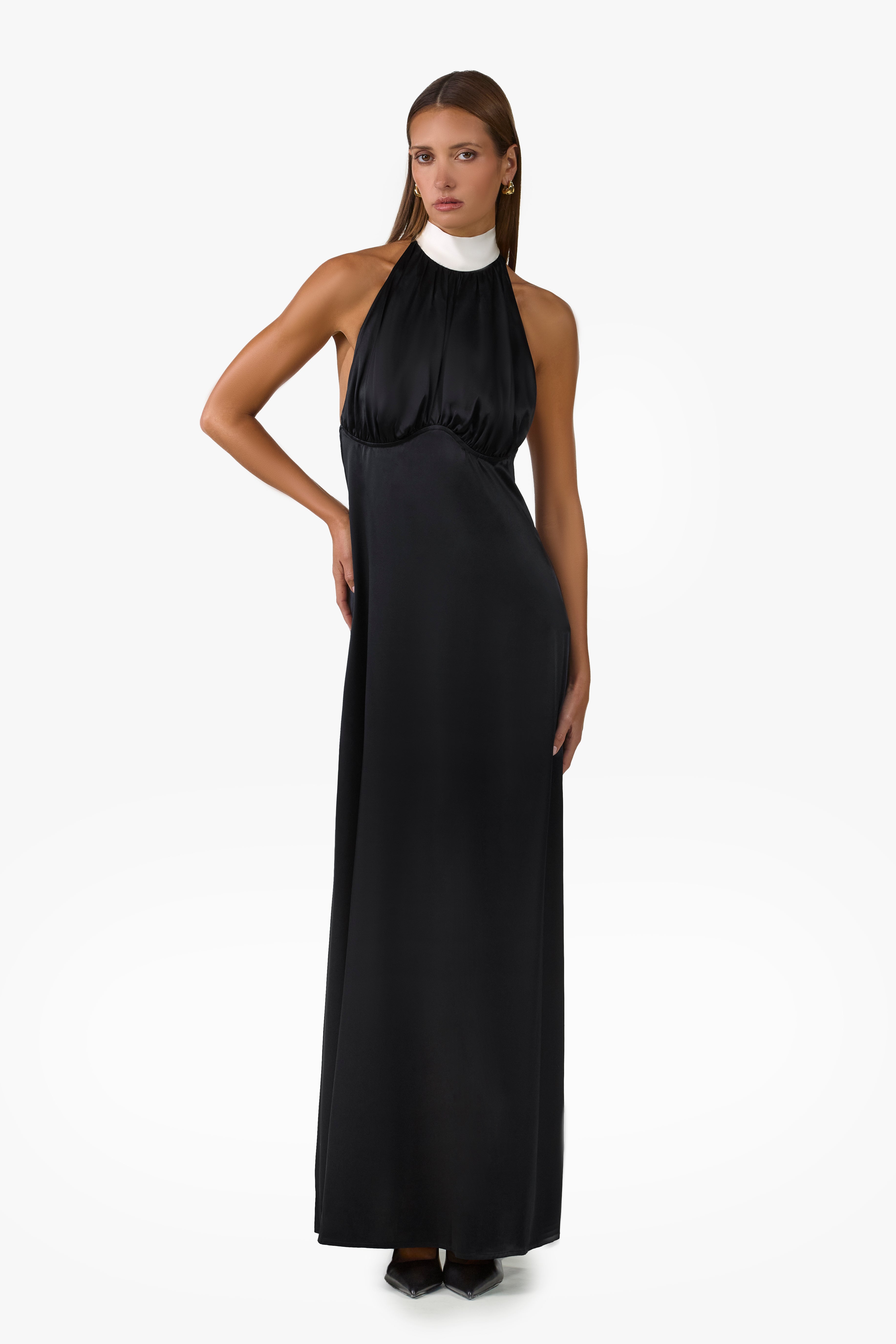 SAME Contrast Tie Neck Gown | Black