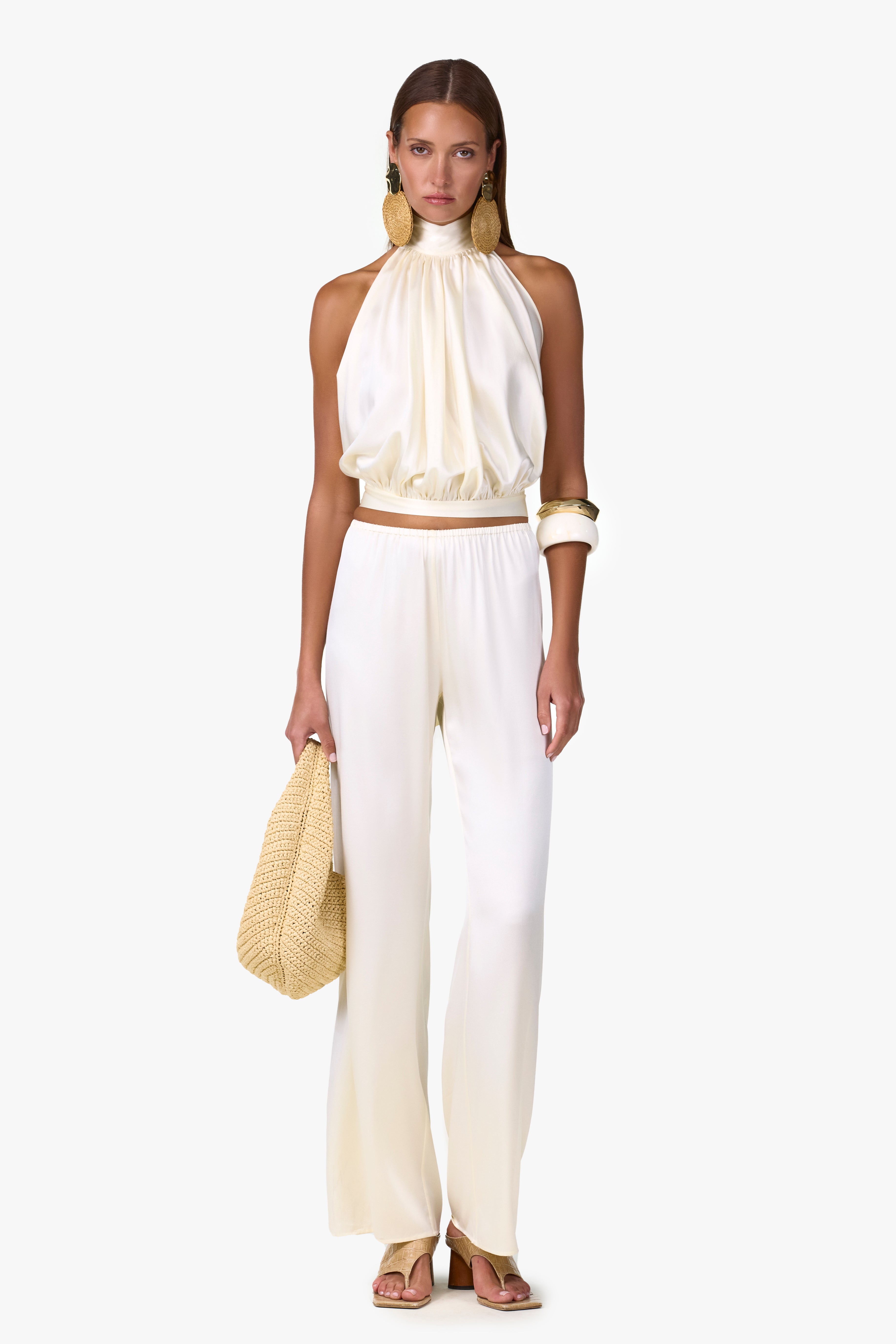 SAME Silk Halter Top | Cream | Women