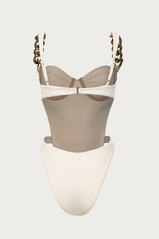 Gold Chain One Piece (Faux Suede Cream)
