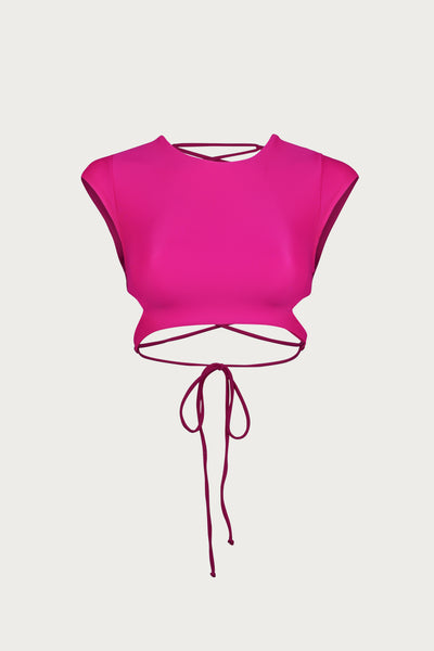 Lace Up Crop Top (Fuchsia)