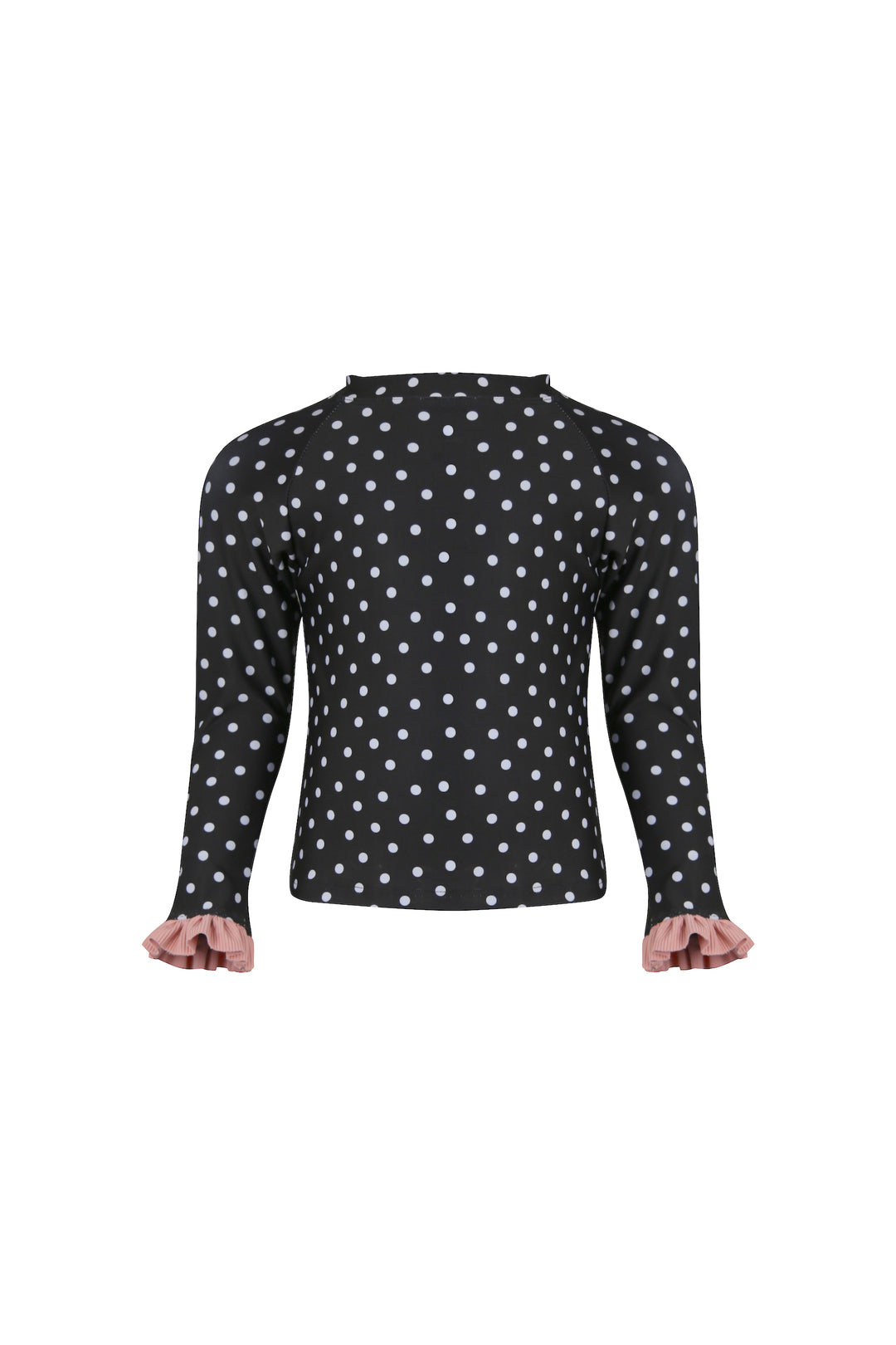 ruffle rashguard (black white polka dot/ribbed blush)