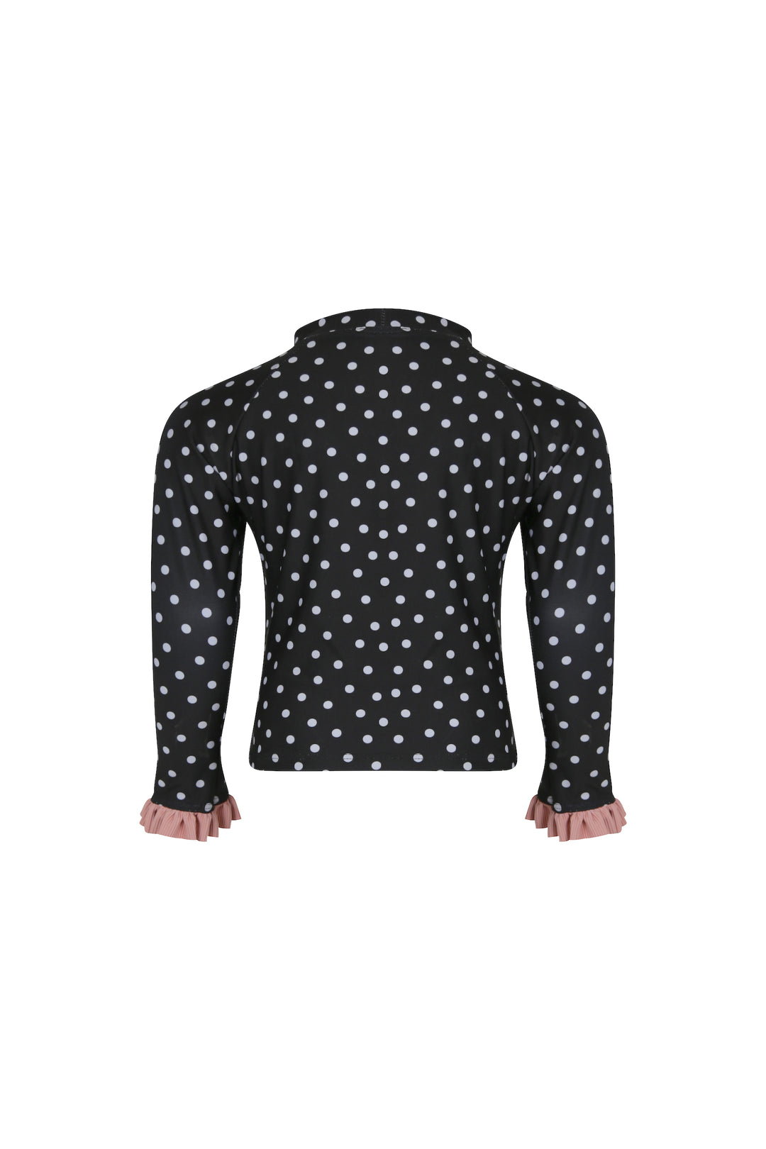 ruffle rashguard (black white polka dot/ribbed blush)
