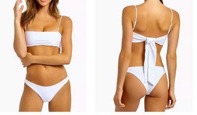 BANDEAU TOP AND BRIEF BOTTOM IN WHITE ON BIKINI.COM OCTOBER 2018