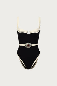 Rose Cut Out One Piece (Faux Suede Black/Black)