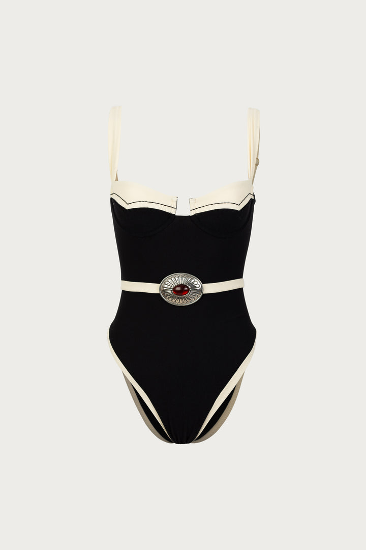 Western One Piece (Faux Suede Black/Cream)