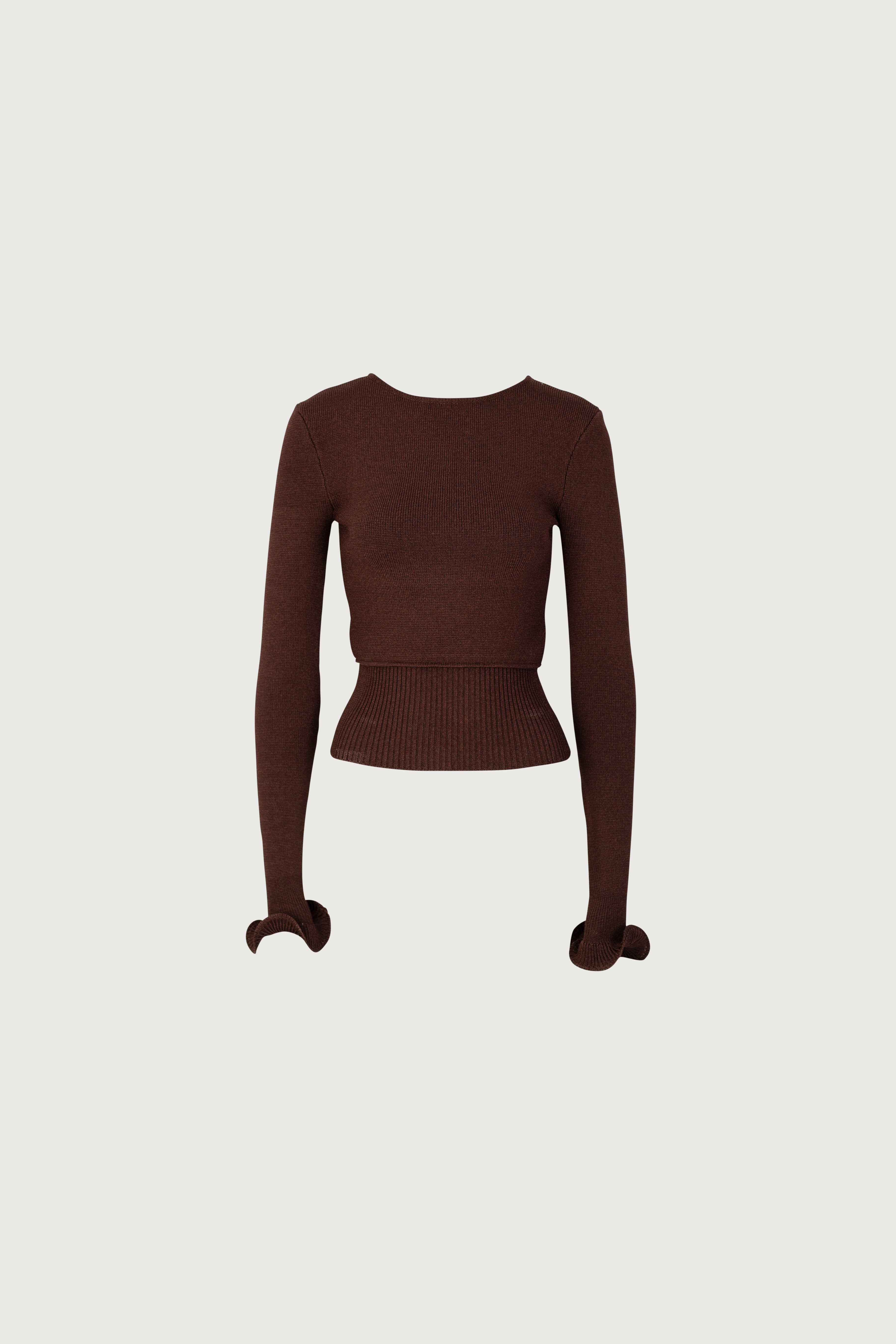 SAME Ruffle Hem Sweater | Chocolate Brown | Women's Knit Top