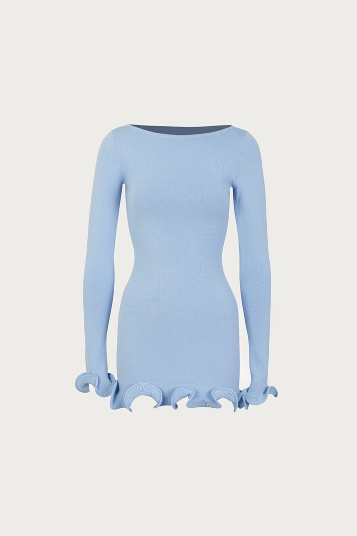Ruffle Hem Mini Dress (Light Blue)