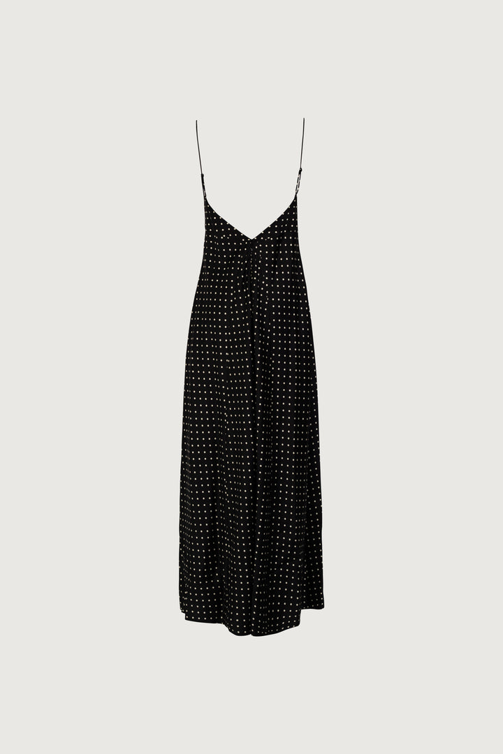 Deep V Rosette Gown (Black Polka Dot)