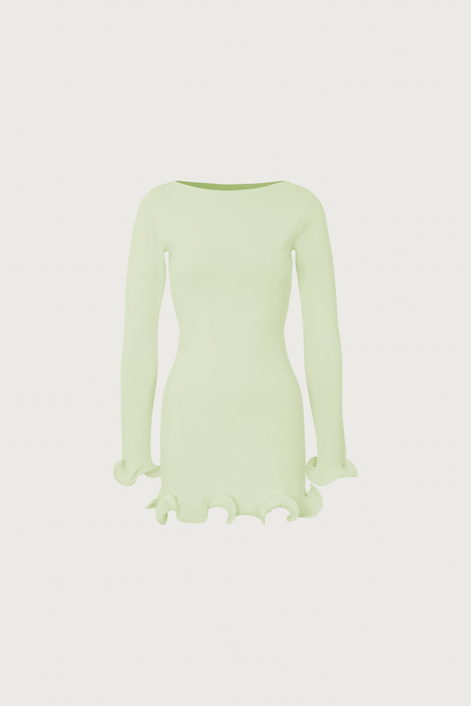 ワンピース 00s Green striped ruffle knit hem dress 00s Green striped ruffle knit hem dress
