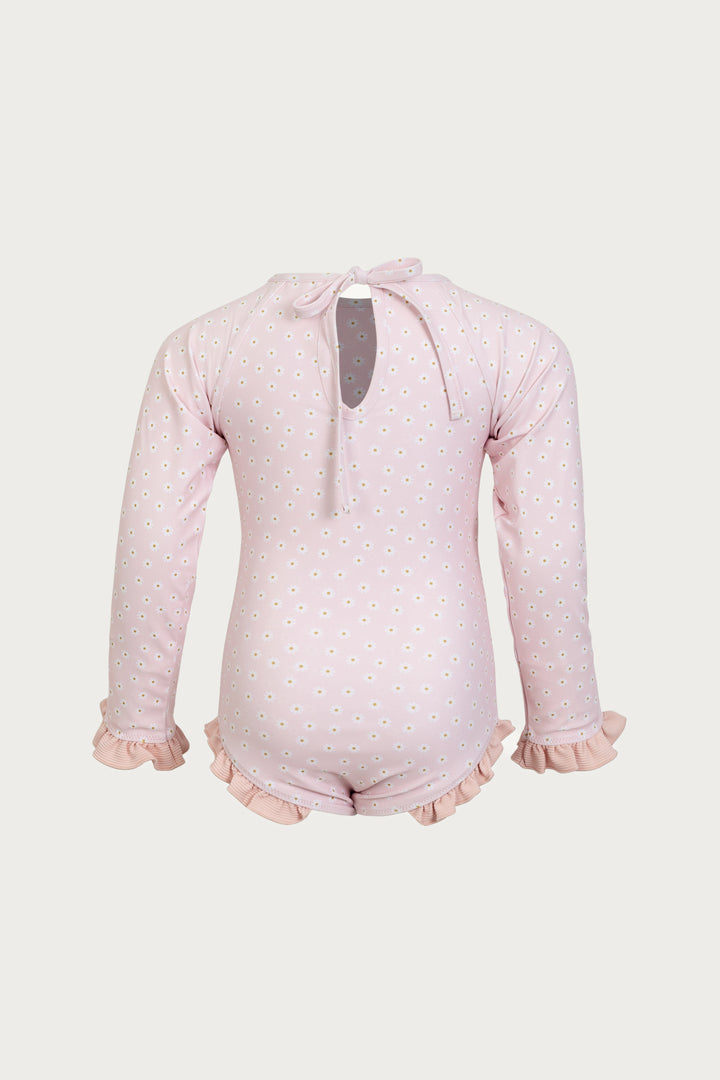 ruffle rashguard one piece (pink daisy)