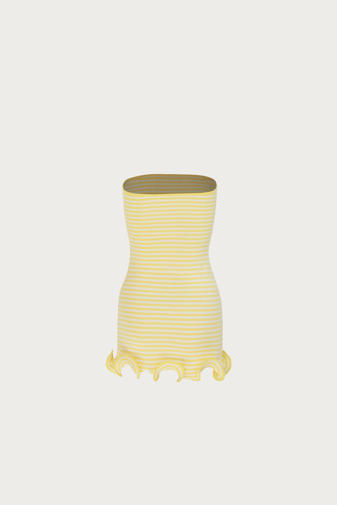 Ruffle Hem Strapless Mini Dress (Butter Yellow Stripe)