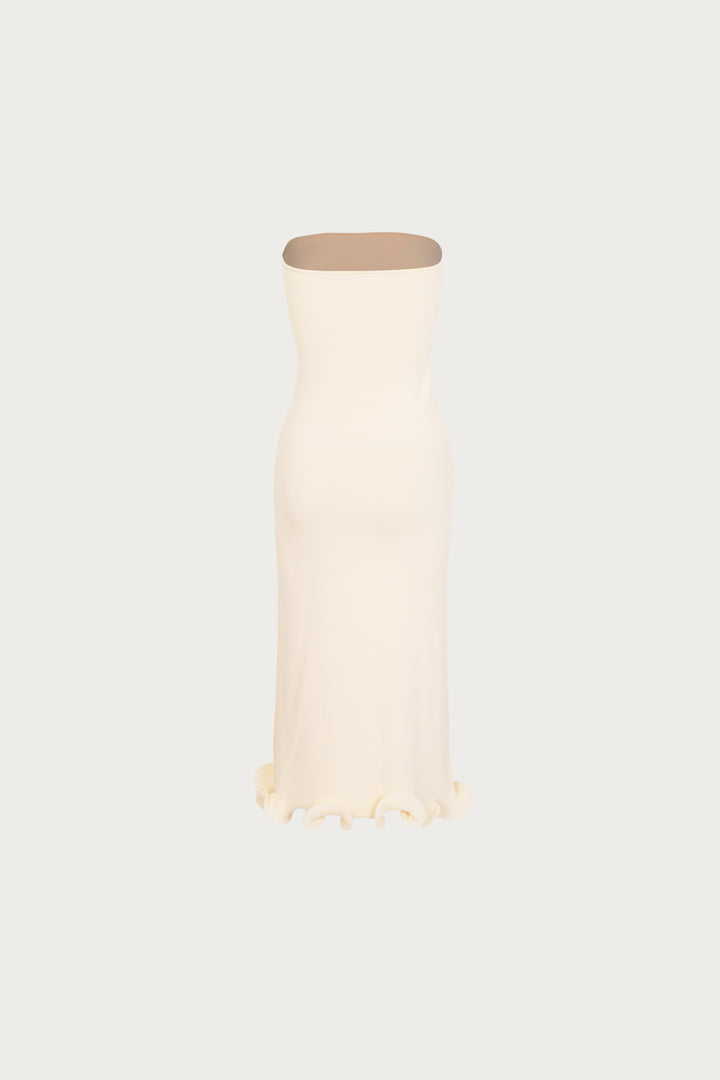 Ruffle Hem Strapless Dress (Cream)