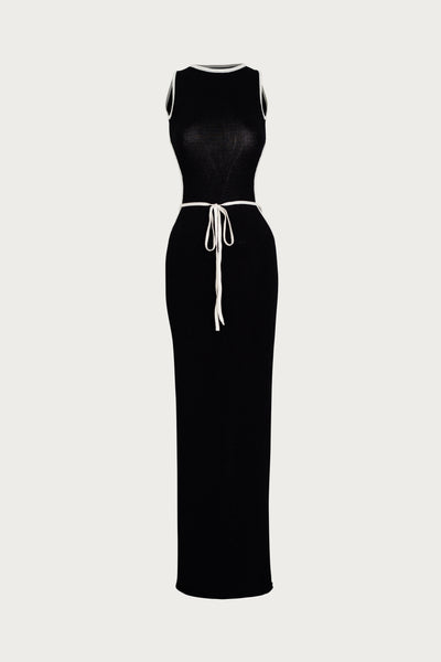 SAME Tie Maxi Dress | Black/Cream | Women's Knit Dress L / Black/Cream SAME Tie Maxi Dress | Black/Cream | Women's Knit Dress L / Black/Cream