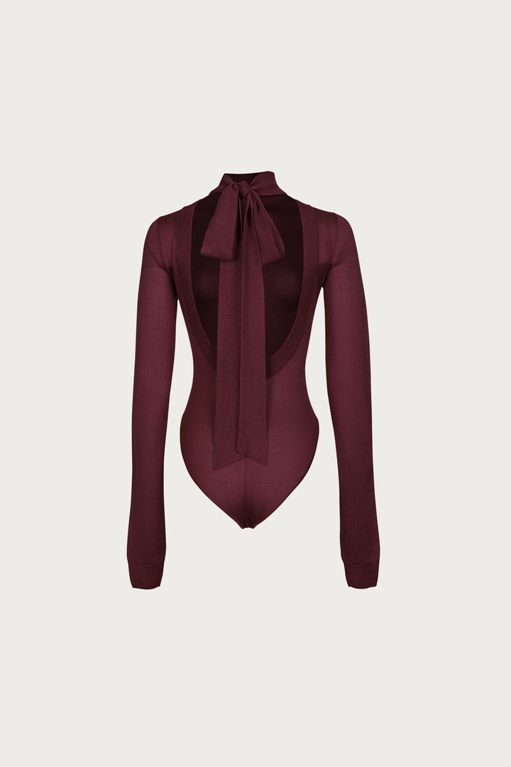 Open Back Knit Bodysuit (Merlot)