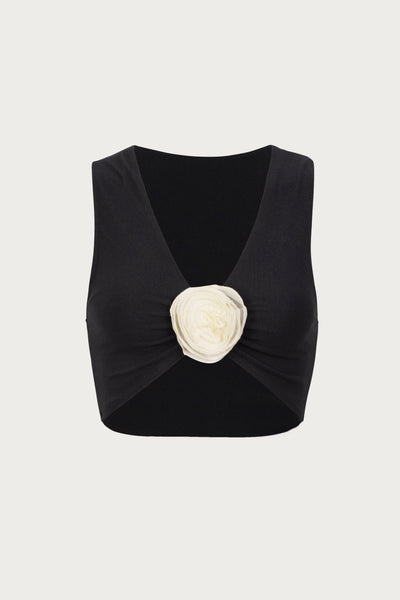Rose Tank Top (Faux Suede Black/Cream)