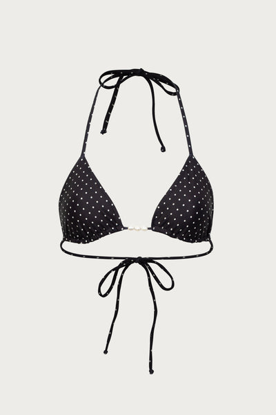 Beaded Triangle Top (Black Cream Polka Dot)