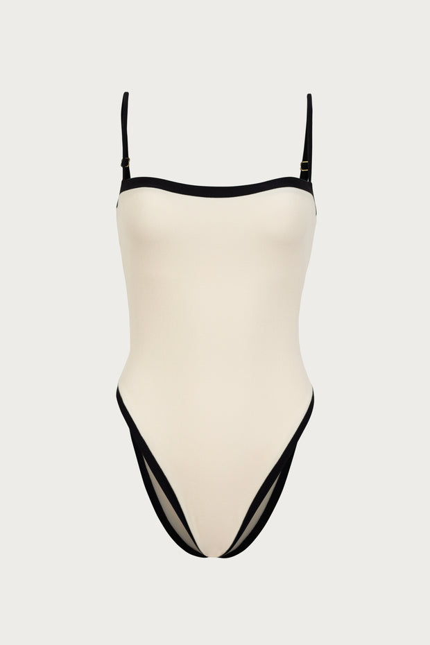 Colorblock One Piece (Faux Suede Cream/Black)