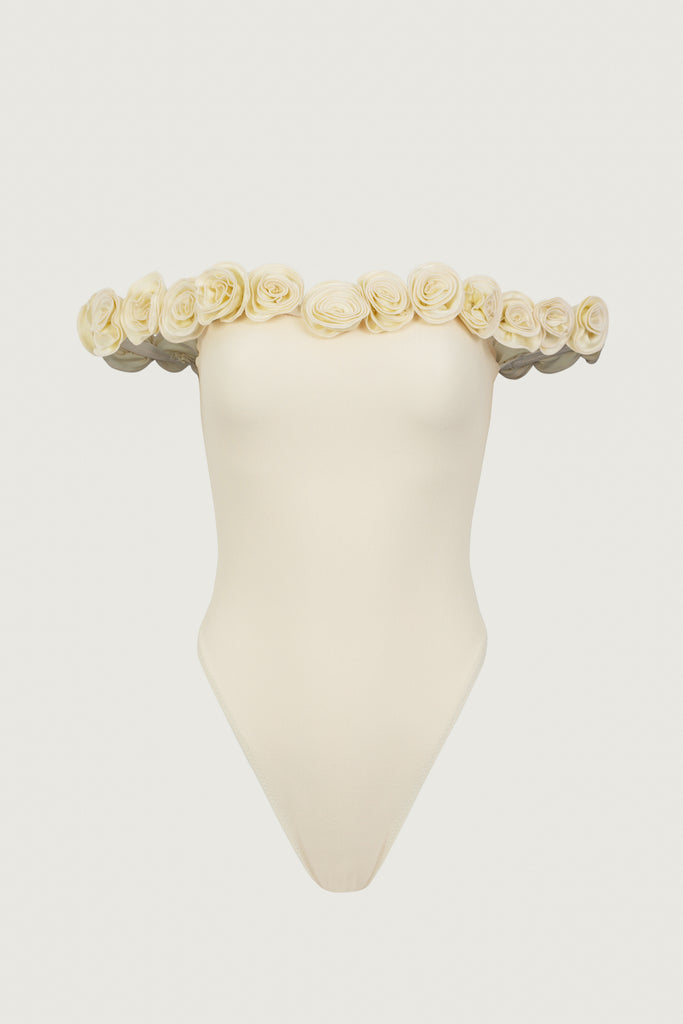SAME Rose Off Shoulder One Piece | Faux Suede Cream/Cream