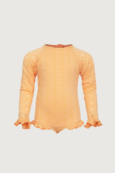 ruffle rashguard one piece (peach eyelet) – SAME
