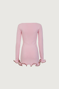 Ruffle Hem Mini Dress (Baby Pink)