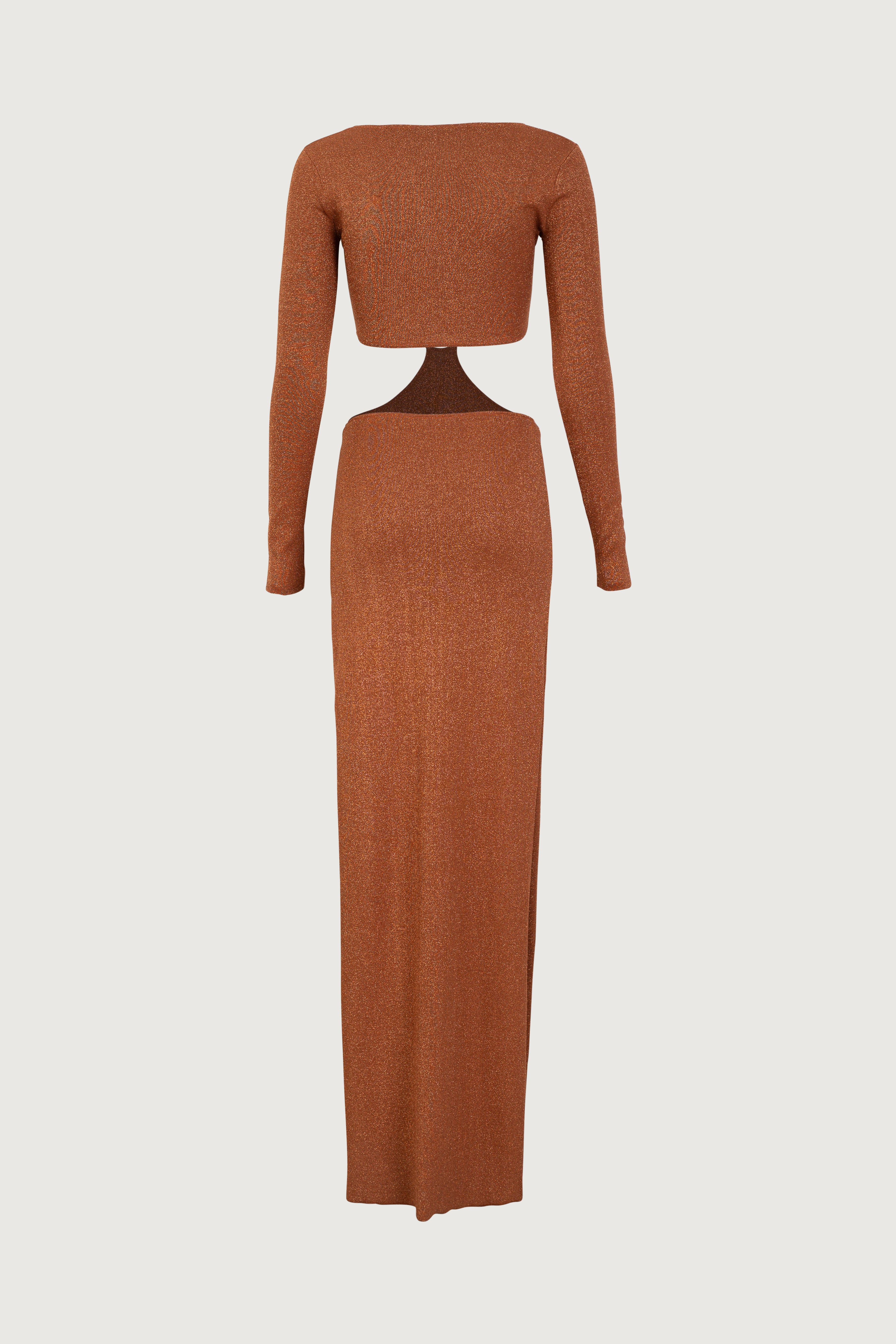トップス MARGAUX volume sleeve cut and sew SAME Long Sleeve Cut Out Maxi Dress | Mocha Lurex