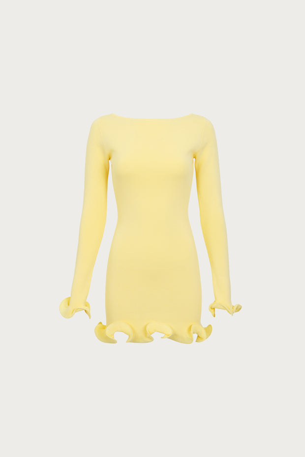 SAME Ruffle Hem Mini Dress | Butter Yellow | Women's Knit Dress