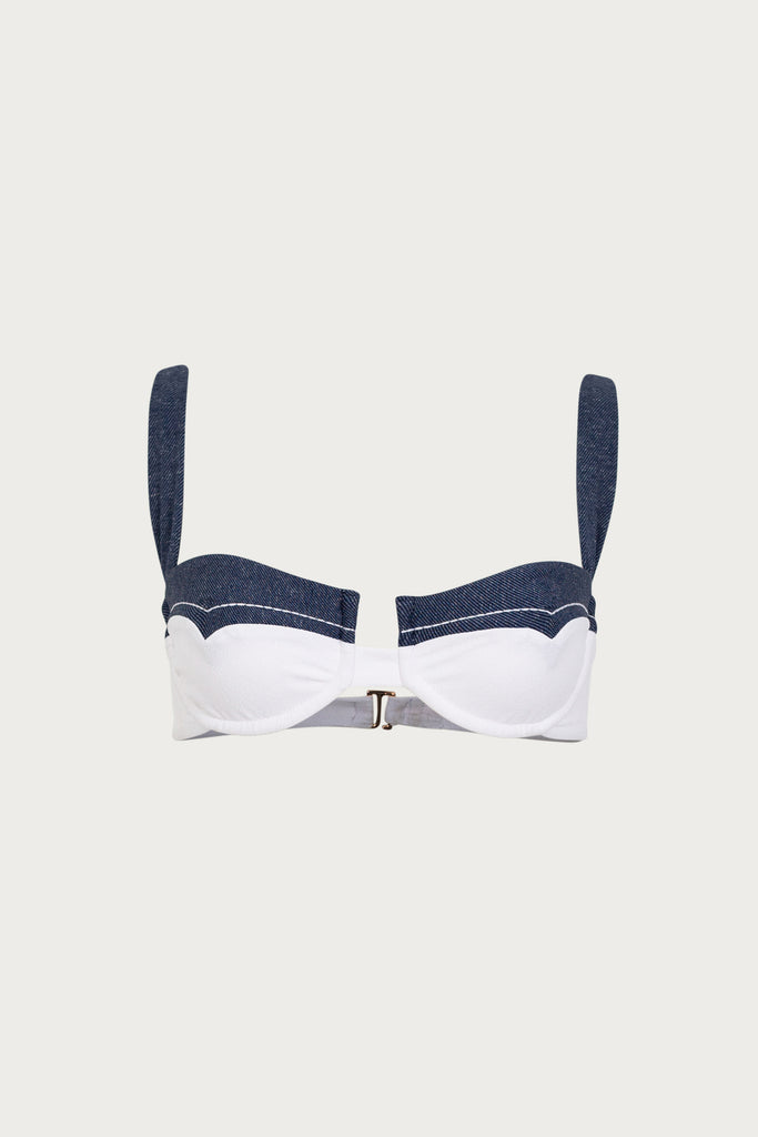 SAME Western Underwire Top | White/Dark Denim | Women's Swimwear