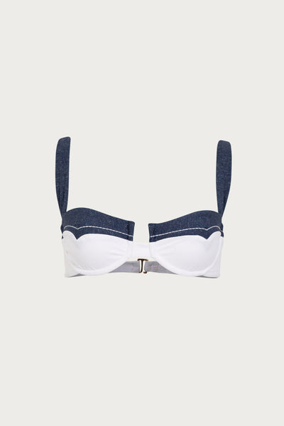 SAME Western Underwire Top | White/Dark Denim | Women's Swimwear
