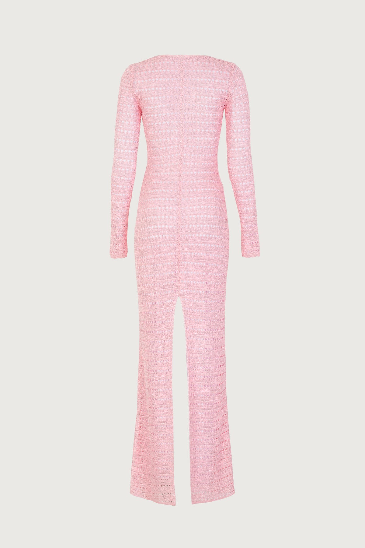 pink crochet dress long sleeve Open Back Mesh Crochet Long-Sleeved Maxi Pink Dress, Pink / M
