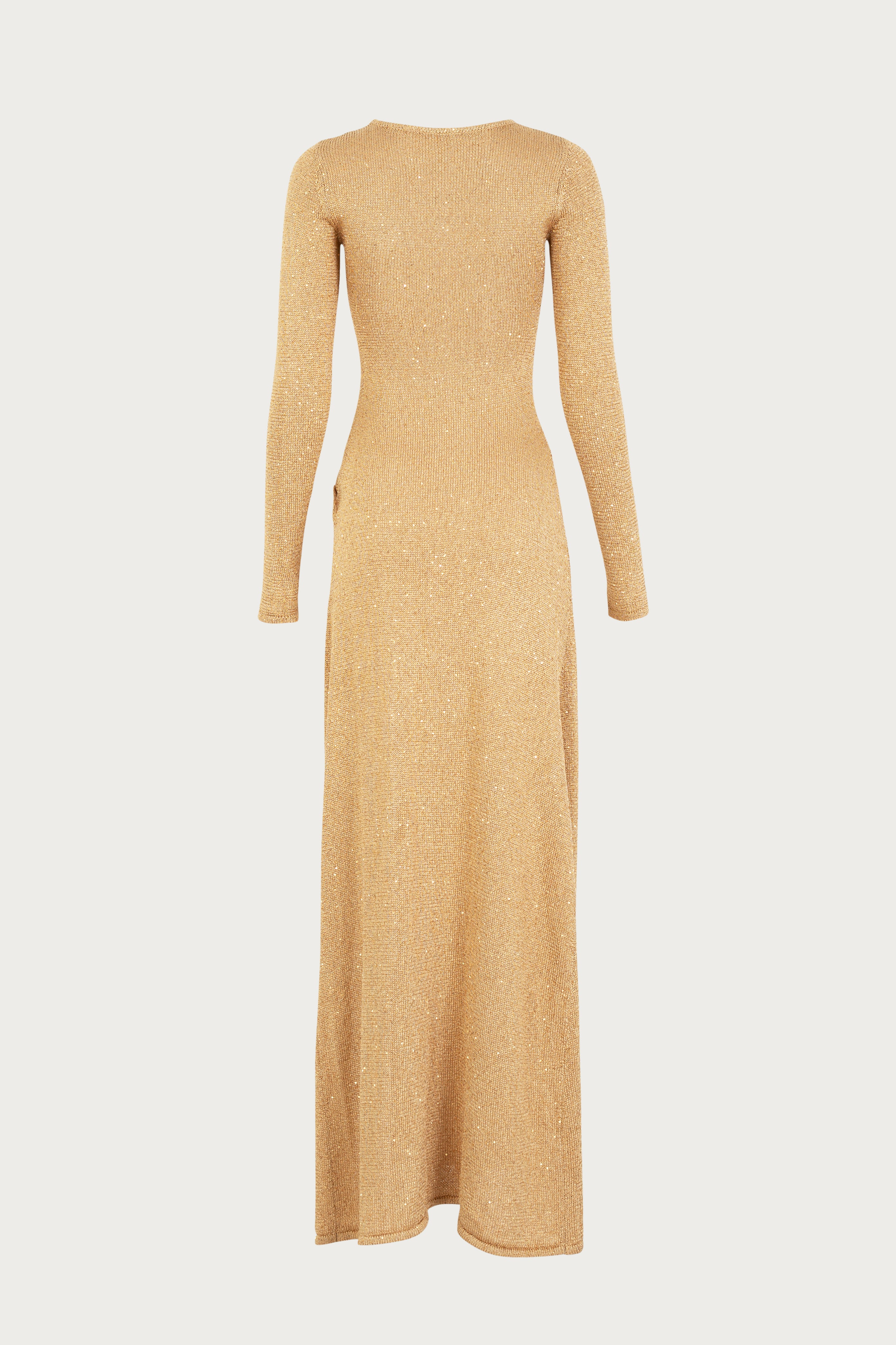 【送料&関税込】Golden Long Sleeved Dress SAME Long Sleeve Twist Dress | Gold Sequin | Women's Knit Dress