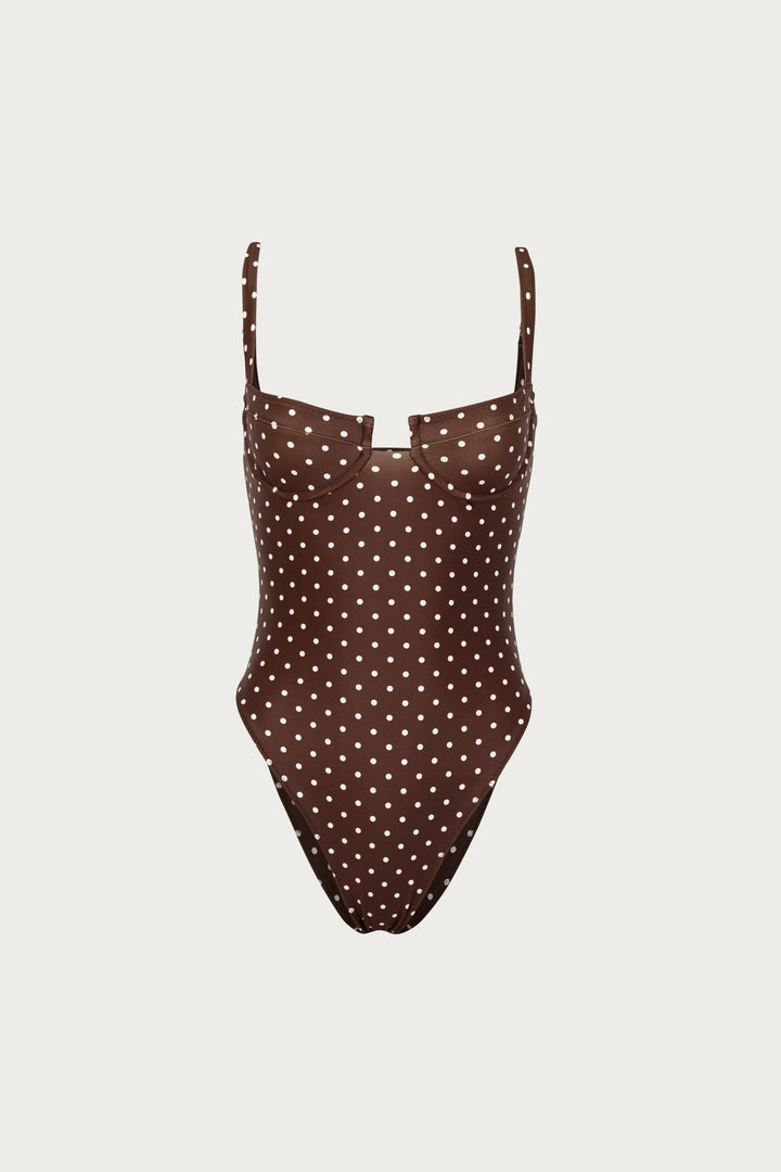 Bustier One Piece (Brown Cream Polka Dot)