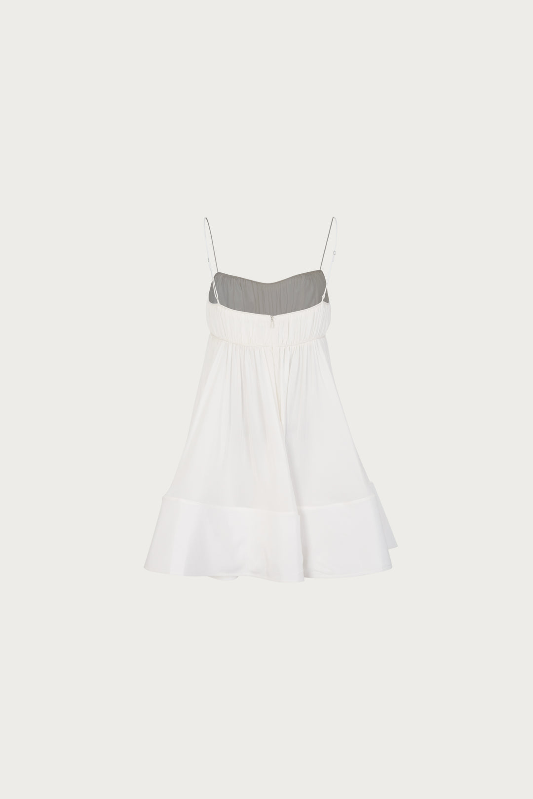 Ruched Flounce Mini Dress (White)