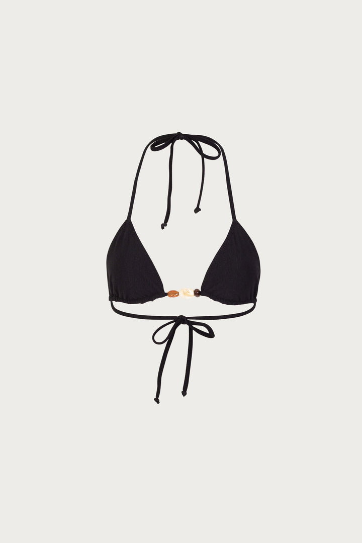 Stone Beaded Triangle Top (Faux Suede Black)