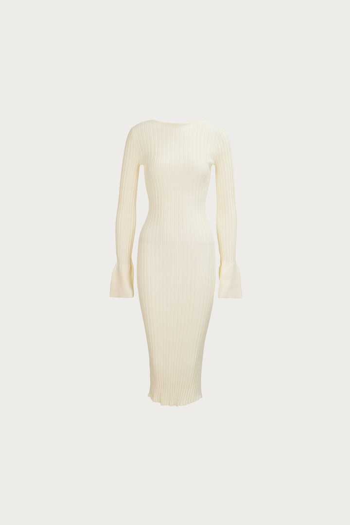 Cuffed Ribbed Knit Dress (Cream)