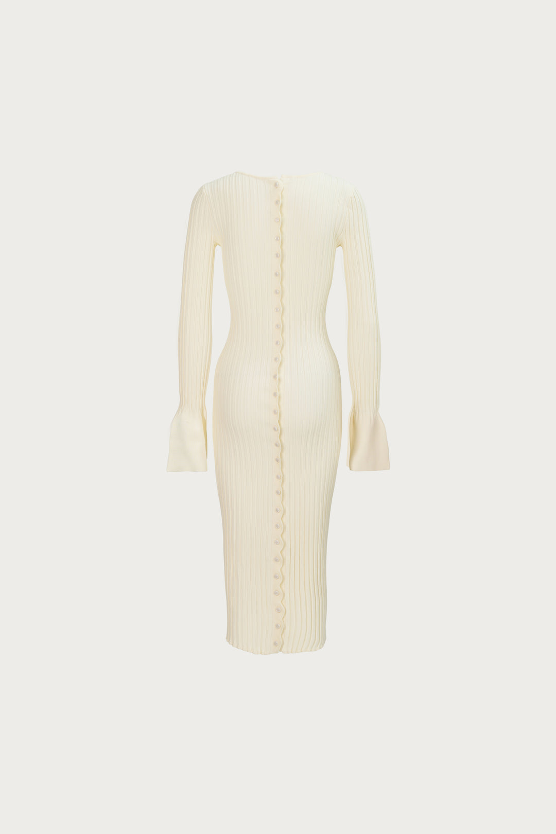 Cuffed Ribbed Knit Dress (Cream)