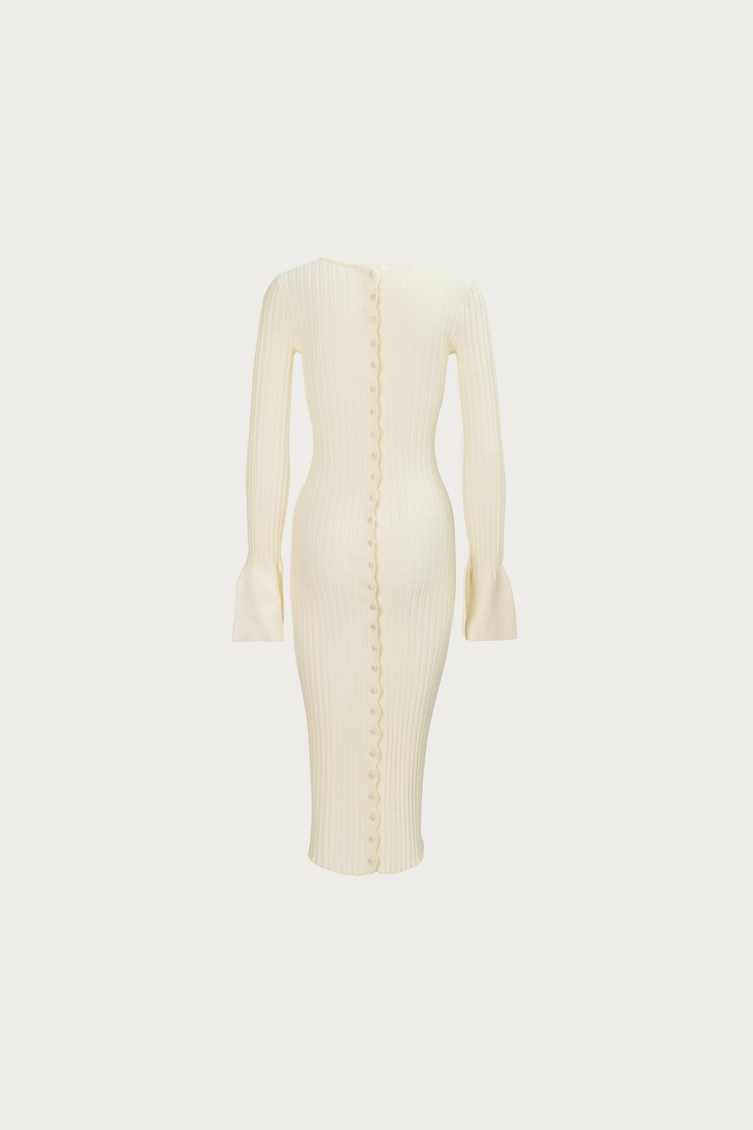 Cuffed Ribbed Knit Dress (Cream)
