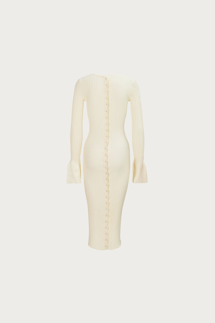 Cuffed Ribbed Knit Dress (Cream)