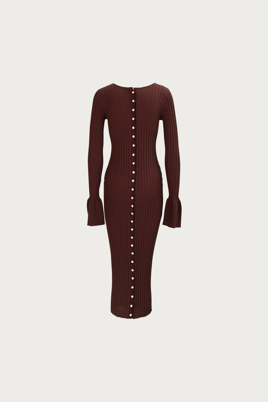 Cuffed Ribbed Knit Dress (Chocolate Brown)