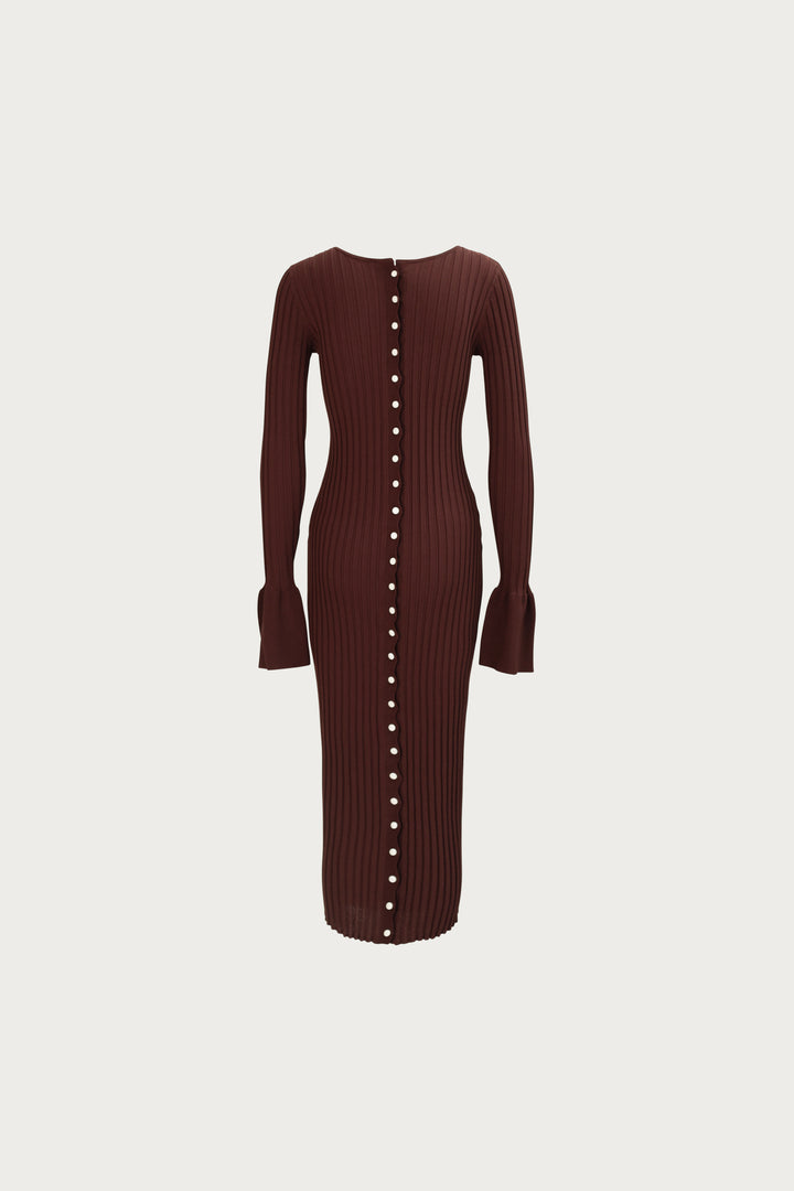 Cuffed Ribbed Knit Dress (Chocolate Brown)