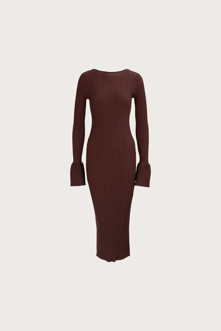 Cuffed Ribbed Knit Dress (Chocolate Brown)