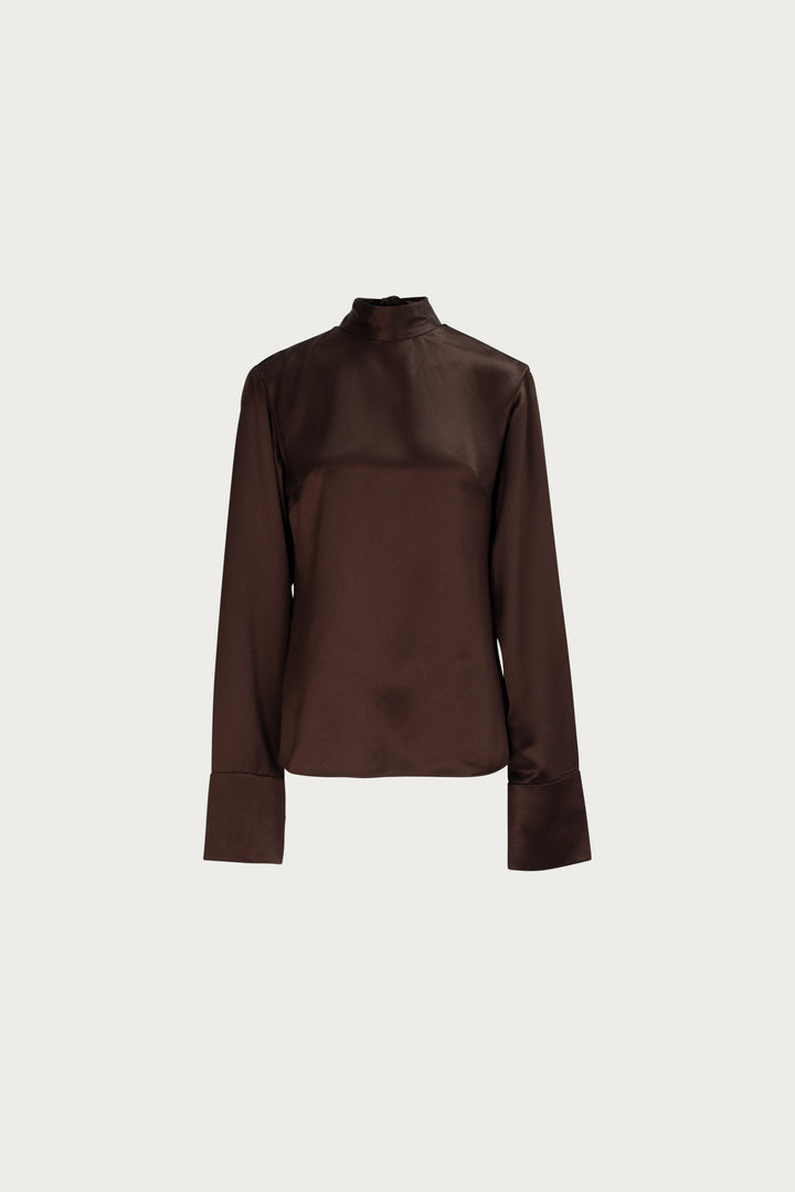 Satin Long Sleeve Blouse (Chocolate Brown)