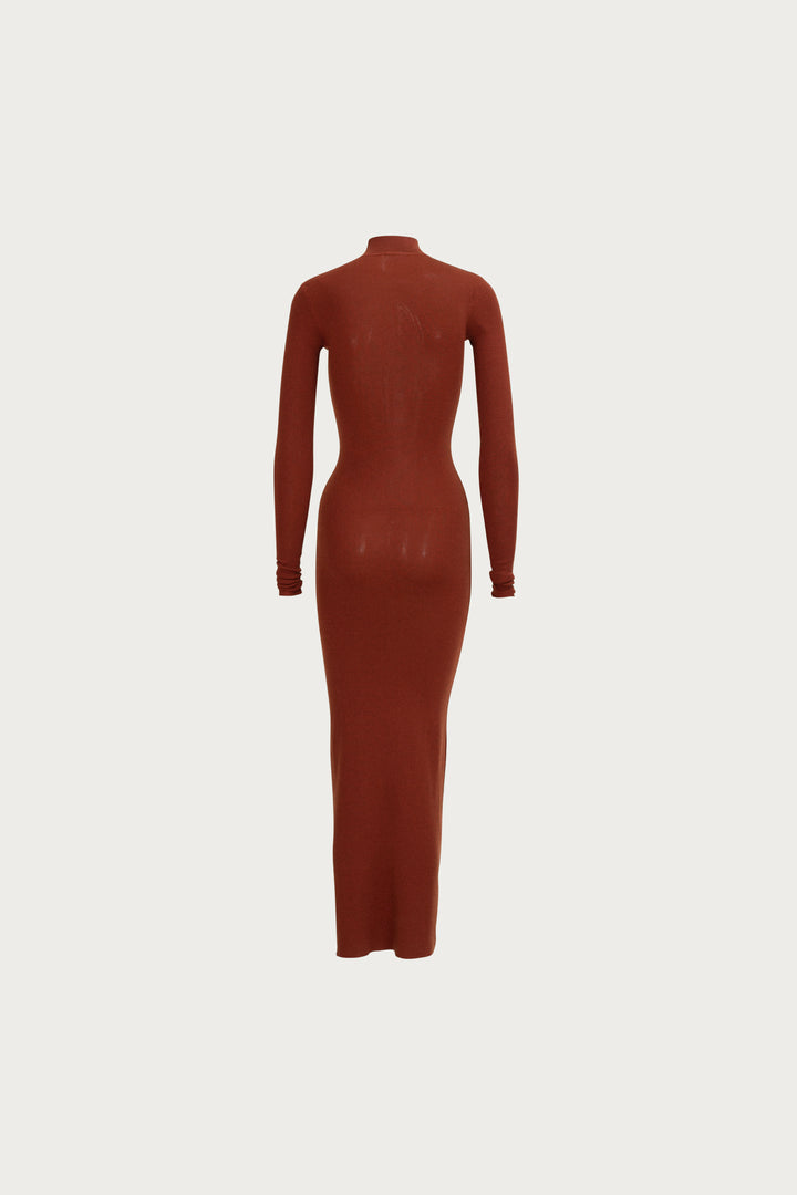 Shimmer Mockneck Dress (Rust)